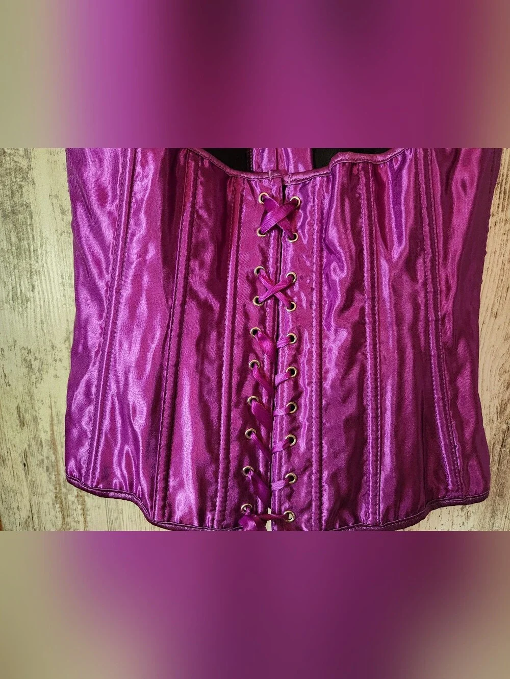 Vibrant Purple Satin Corset & Matching Skirt 2-Piece Set Large Sexy Witch Vibes